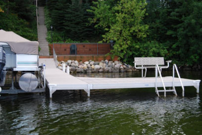 sectional dock with lift, bench and stairs