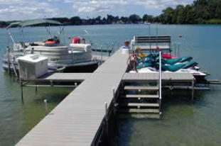 sport dock with boat, steps and bench accessories