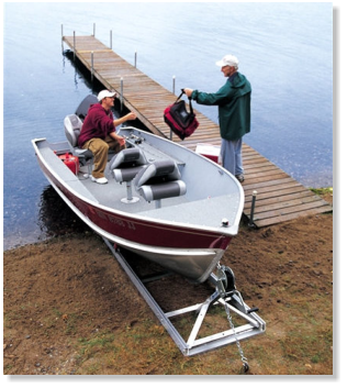 man in fishing boat on ramp